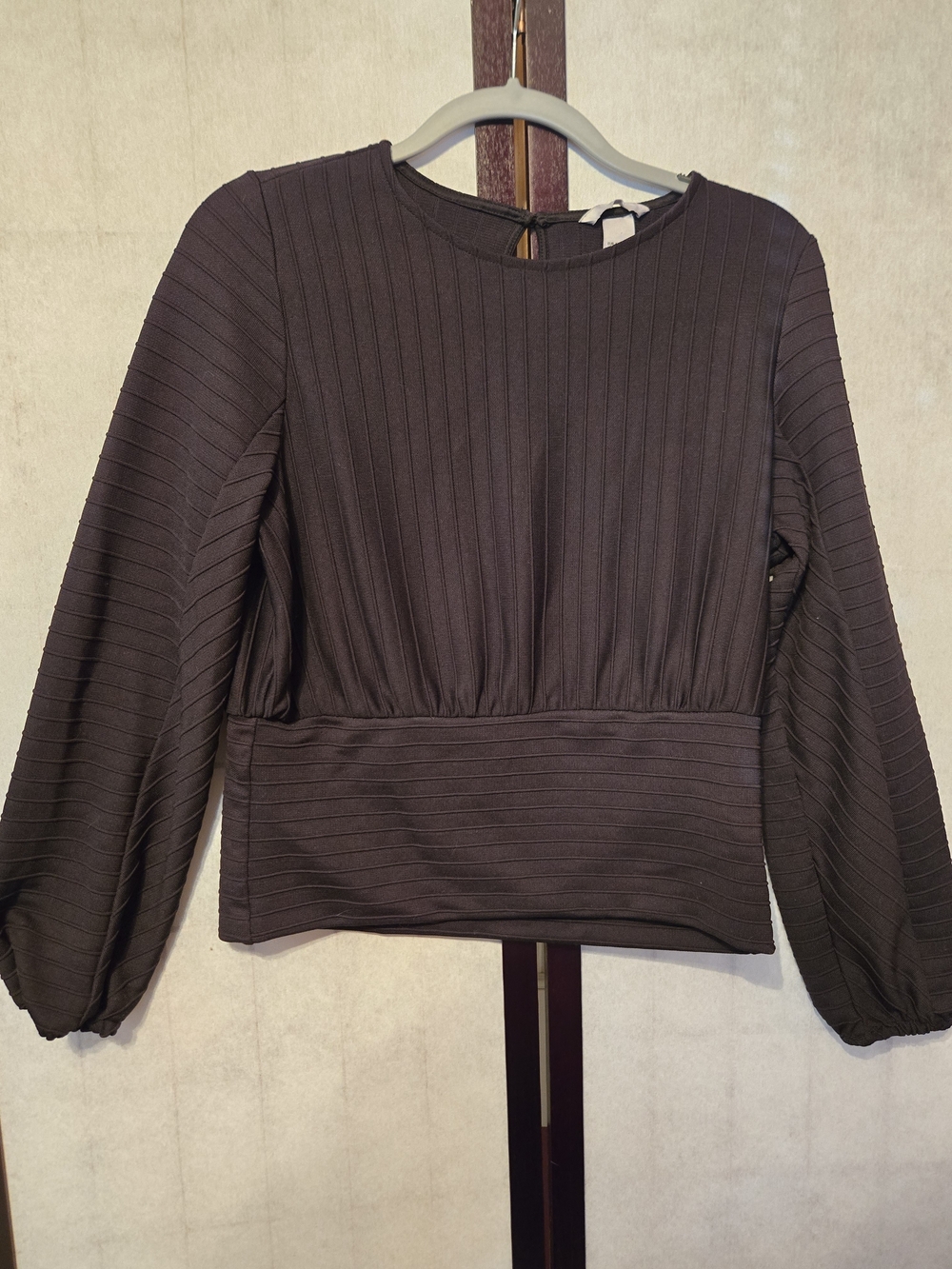 H&M Ribbed Long Sleeve Peplum-Style Top - Black